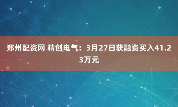 郑州配资网 精创电气：3月27日获融资买入41.23万元